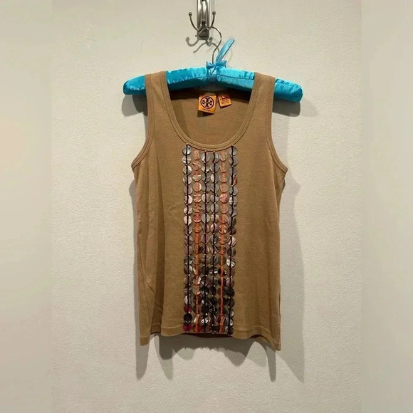 TORY BURCH Tan Sequin Tank Top / Size Small / - Picture 1 of 7